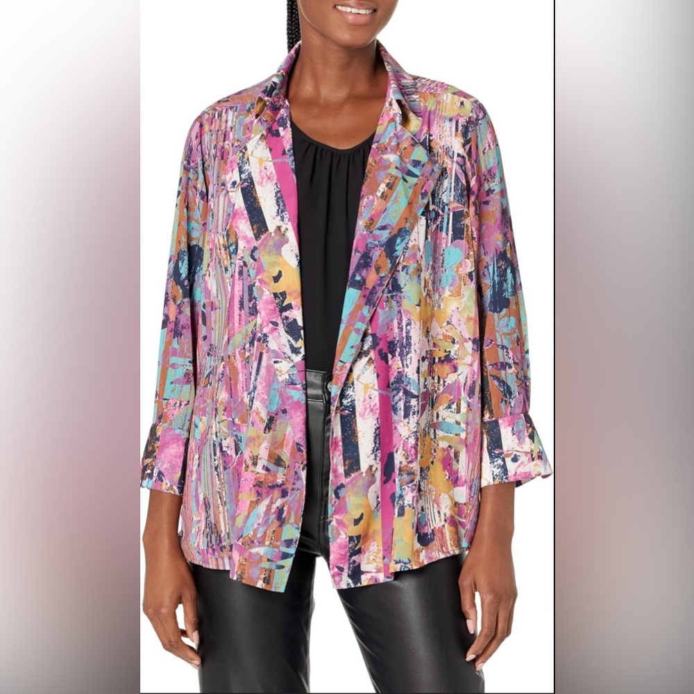 Multiples Womens 3 Quarters Sleeve Drapey Lapel Open Front Jacket
